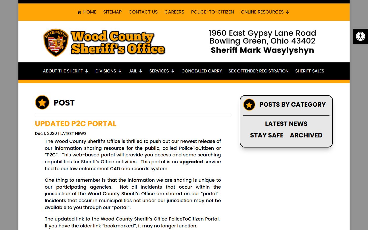 Wood County Sheriff P2C update page describing inmate photos and portal limits