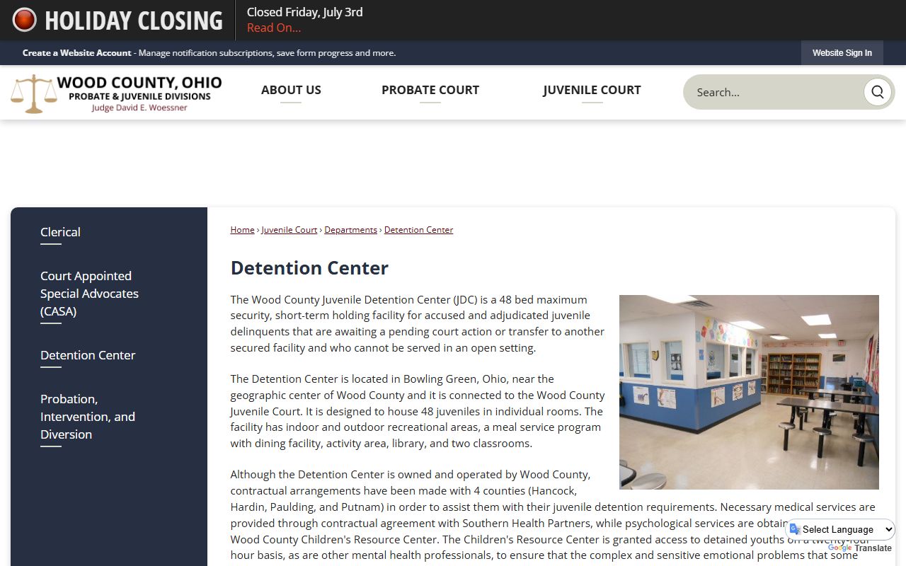 Wood County Juvenile Detention Center official court page